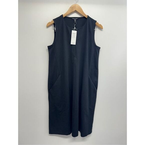 Eileen Fisher Dress Size Small Black Knee Length Easy Fit Front Zip - Picture 2 of 10